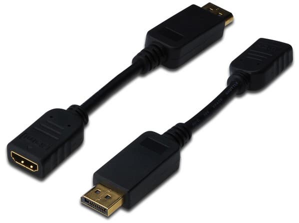 DIGITUS - Videosovitin - DisplayPort uros HDMI naaras - 15 cm - kaksoissuojattu - musta