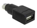 Miniatyrbild 1 av 4: Delock - Adapter för tangentbord/mus - PS/2 (hane) till USB (hona) - svart