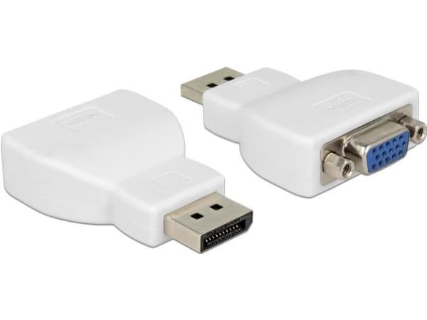 Delock - Video adapter - DisplayPort (hann) til HD-15 (VGA) (hunn) - DisplayPort 1.1a - tommelskruer - hvit