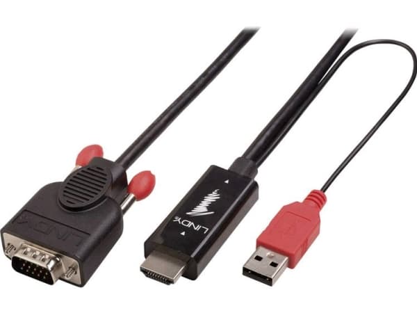Lindy 41457, 0,1 m, VGA (D-Sub), HDMI + USB, Hanstik, Hanstik, Sort