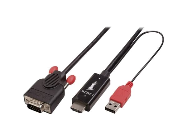 Lindy 41457, 0,1 m, VGA (D-Sub), HDMI + USB, Hanstik, Hanstik, Sort