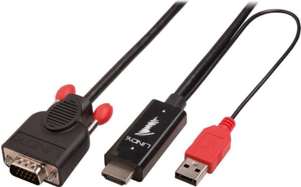 Lindy 41457, 0,1 m, VGA (D-Sub), HDMI + USB, Hanstik, Hanstik, Sort