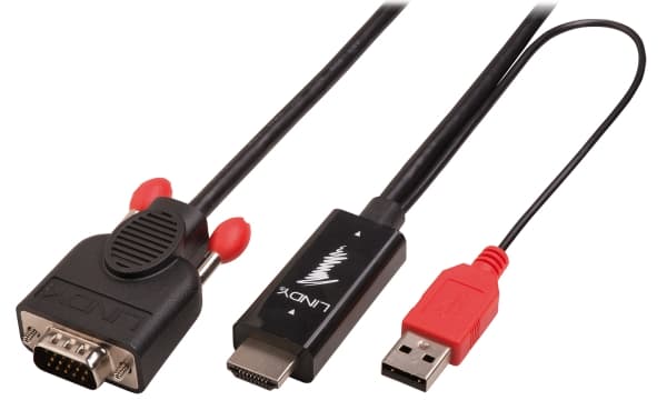 Lindy 41457, 0,1 m, VGA (D-Sub), HDMI + USB, Hanstik, Hanstik, Sort