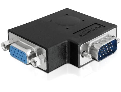 Delock Adapter VGA male / female 90° angled - VGA-adapter - HD-15 (VGA) (hann) til HD-15 (VGA) (hunn) - 90°-kontakt, tommelskruer