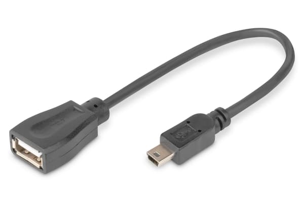 ASSMANN - USB-kabel - mini-USB typ B (hane) till USB (hona) - USB 2.0 OTG - 20 cm - formpressad - svart