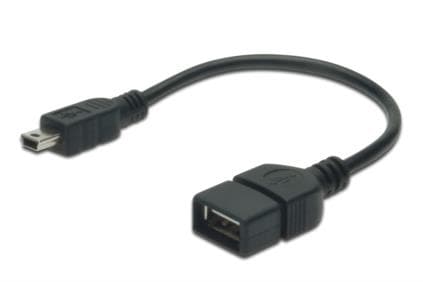 ASSMANN - USB-kabel - mini-USB typ B (hane) till USB (hona) - USB 2.0 OTG - 20 cm - formpressad - svart