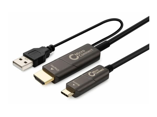 MicroConnect Premium - Adapterkabel - 24 pin USB-C hann til HDMI hann - 10 m - svart - Active Optical Cable (AOC), 4K 60Hz støtte