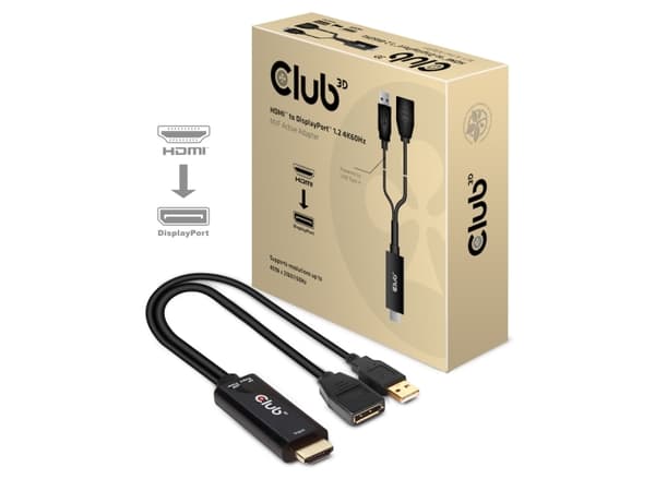 Club 3D - Video adapter - HDMI hann til DisplayPort hunn - 25 cm - 4K-støtte, aktiv