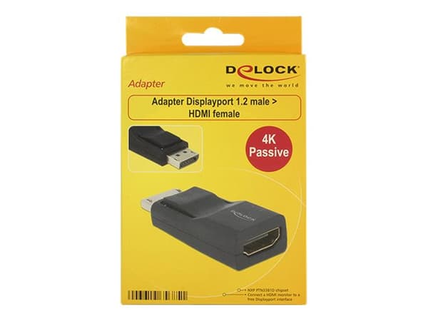 Delock - Video adapter - DisplayPort hann til HDMI hunn - skjermet - svart - 4K-støtte