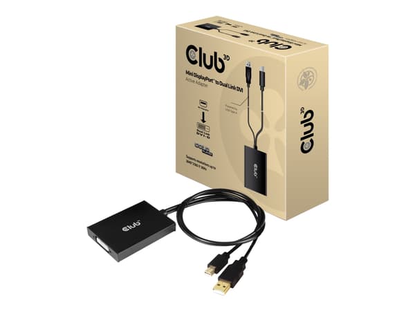 Club 3D - DisplayPort / DVI-sovitin - dobbeltlink - USB (kun strøm), Mini DisplayPort (han) til DVI-D (hun) - DisplayPort 1.2a - 60 cm - USB-strøm, a