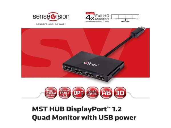 Club 3D SenseVision Multi Stream Transport (MST) Hub CSV-6400 - Video/lyd-splitter - 4 x DisplayPort - stasjonær