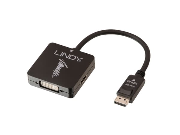 Lindy 41028, DisplayPort, DVI-D + VGA (D-Sub) + HDMI, Hankjønn, Hunkjønn, 3840 x 2160 piksler, Sort