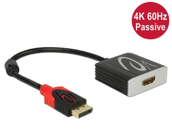 Delock 4K Passive - Video adapter - DisplayPort hann til HDMI hunn - 20 cm - svart - 4K-støtte