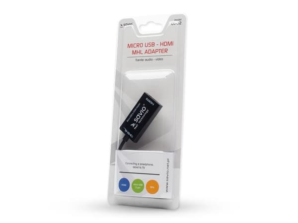 SAVIO CL-32 - Adapter för video / ljud - 5 pin Micro-USB (MHL) hane till HDMI, Mikro-USB typ B (endast ström) hona