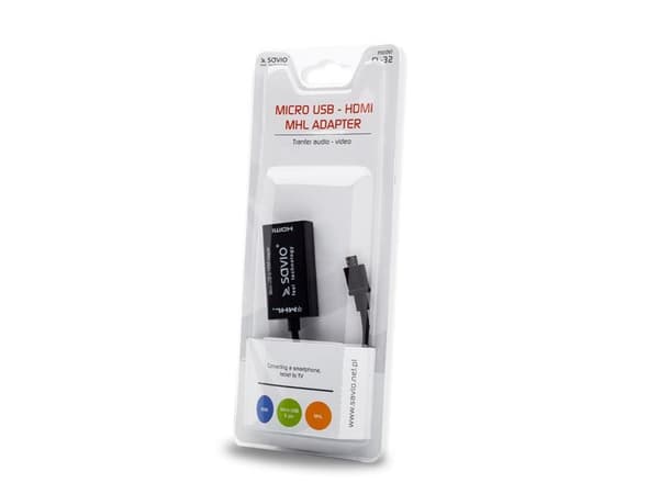 SAVIO CL-32 - Adapter för video / ljud - 5 pin Micro-USB (MHL) hane till HDMI, Mikro-USB typ B (endast ström) hona