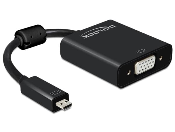 Delock - VGA-adapter - 19 pin micro HDMI Type D (hane) till HD-15 (VGA), mini-phone stereo 3.5 mm, Mikro-USB typ B (endast ström) (hona) - 17 cm - sv