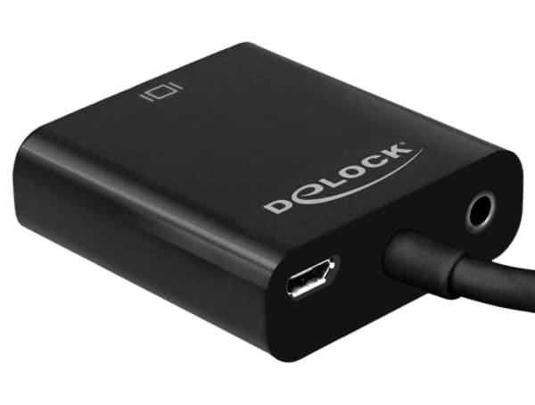 Delock - VGA-adapter - 19 pin micro HDMI Type D (hane) till HD-15 (VGA), mini-phone stereo 3.5 mm, Mikro-USB typ B (endast ström) (hona) - 17 cm - sv