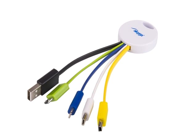 Akyga AK-AD-51 - Laddningsadapter - USB hane till mini-USB typ B, mikro-USB typ B, Lightning, 24 pin USB-C hane - 7 cm