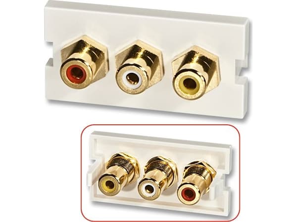 Lindy 3 x Phono Snap-in Block, 3xRCA, 3xRCA, Hvit