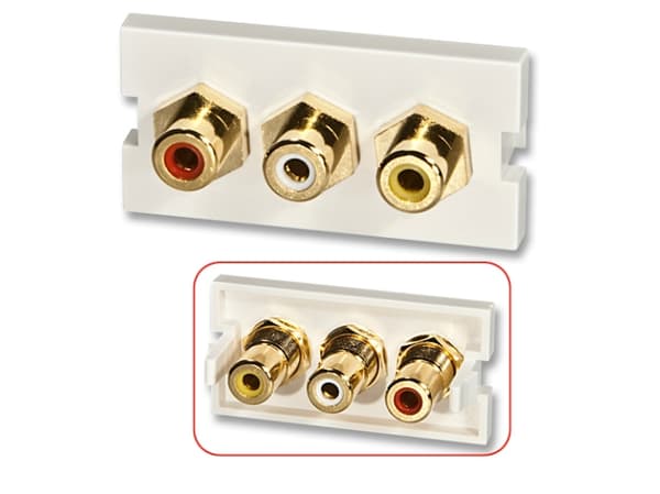 Lindy 3 x Phono Snap-in Block, 3xRCA, 3xRCA, Hvit