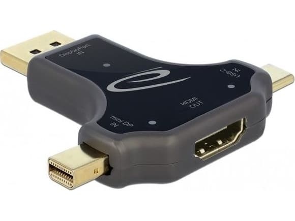 Delock - Videokort - 24 pin USB-C, Mini DisplayPort, DisplayPort hane till HDMI hona - antracit - stöd för 4K
