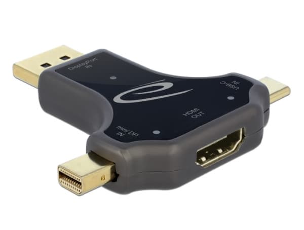 Delock - Video adapter - 24 pin USB-C, Mini DisplayPort, DisplayPort hann til HDMI hunn - antrasitt - 4K-støtte