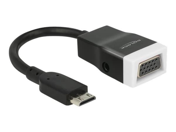 Delock - Video/audio-adapter - 19 pin mini HDMI Type C hann til HD-15 (VGA), mini-phone stereo 3.5 mm hunn - 15 cm - svart, hvit
