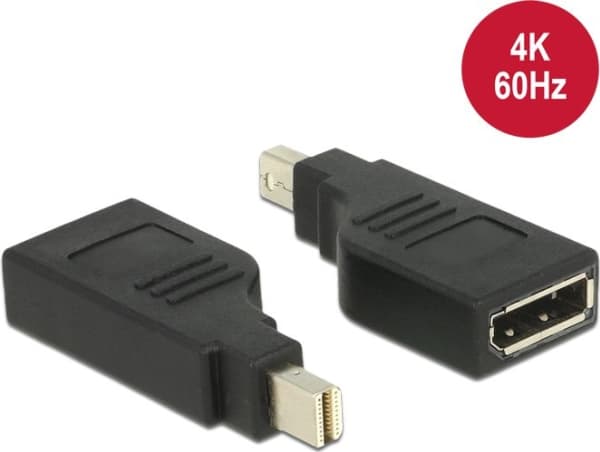 Delock Adapter mini Displayport 1.2 male > Displayport female 4K 90° turned - DisplayPort-adapter - Mini DisplayPort (hann) vinklet til DisplayPort (