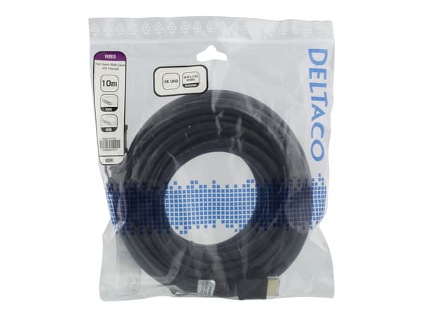 DELTACO HDMI-1070D - HDMI-kabel med Ethernet - HDMI hane till HDMI hane - 10 m - svart - stöd för 4K