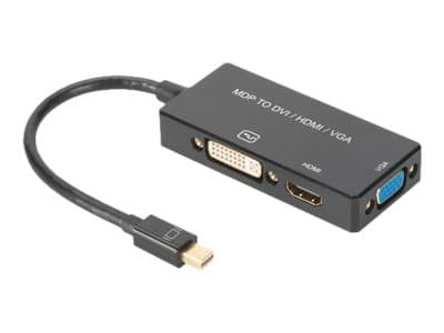 ASSMANN - Video adapter - Mini DisplayPort hann til HDMI, DVI-D, 15 pin D-Sub (DB-15) hunn - 20 cm - trippel beskyttelse - svart - formstøpt, 4K-støt