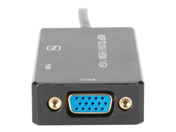 ASSMANN - Video adapter - Mini DisplayPort hann til HDMI, DVI-D, 15 pin D-Sub (DB-15) hunn - 20 cm - trippel beskyttelse - svart - formstøpt, 4K-støt