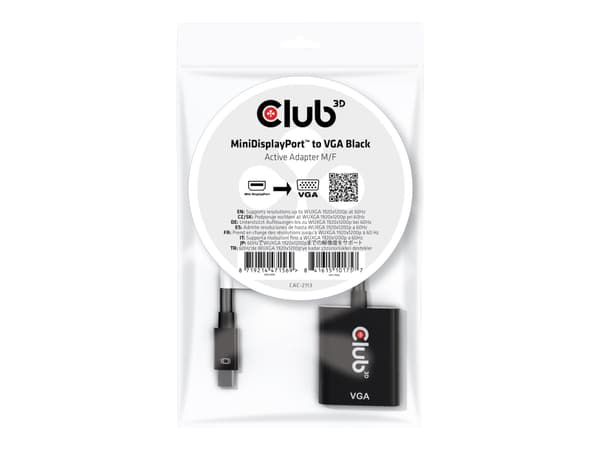 Club 3D CAC-2113 - Video adapter - Mini DisplayPort (hann) til HD-15 (VGA) (hunn) - DisplayPort 1.1a - 22.86 cm - 1080p-støtte, aktiv, 1920 x 1200 (W