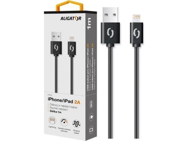 USB-kabel Alligator Alligator data- och laddningskabel, Lightning-kontakt, 2A, 1m, svart