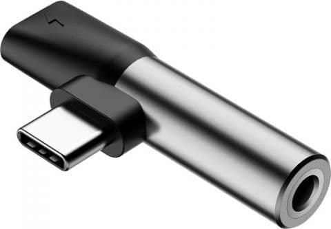BASEUS L41 - USB-C til hodetelefons-jakkadapter - 24 pin USB-C hann til mini-phone stereo 3.5 mm, 24 pin USB-C hunn - svart, sølv