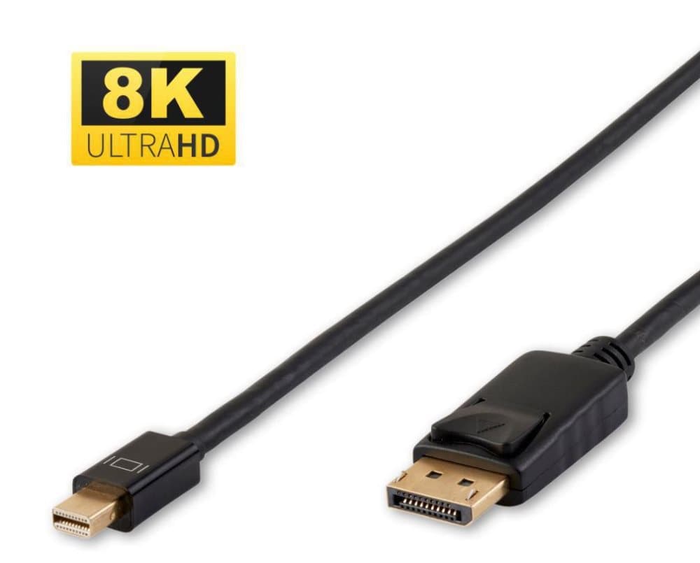 MicroConnect 8K Mini Displayport to Displayport 2m Male-Male, Black, 8K 60Hz Gold-plated Plugs