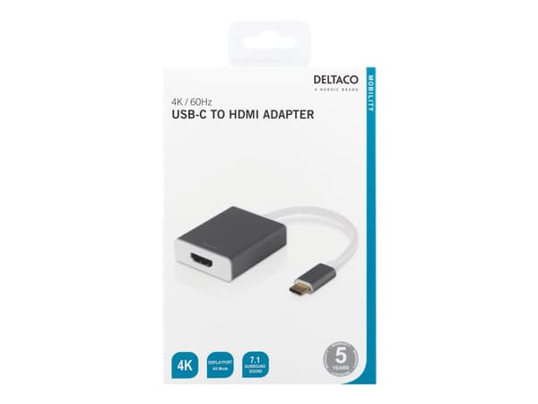 DELTACO USBC-HDMI9 - HDMI-sovitin - 24-nastainen USB-C han til HDMI hun - 20 cm - avaruusharmaa - 4K-tuki