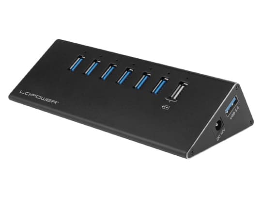 LC Power LC-HUB-ALU-2B-7 - Hub - 6 x SuperSpeed USB 3.0 + 1 x SuperSpeed USB 3.0 (lader) - stasjonær