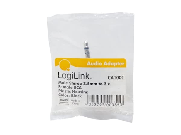 LogiLink CA1001, 3.5mm, 2 x RCA, Svart