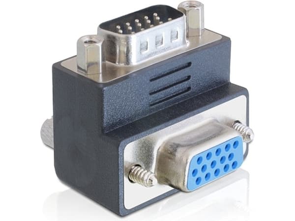 Delock Adapter VGA male / female 270° angled - VGA-adapter - HD-15 (VGA) (hann) til HD-15 (VGA) (hunn) - 270°-kontakt, tommelskruer
