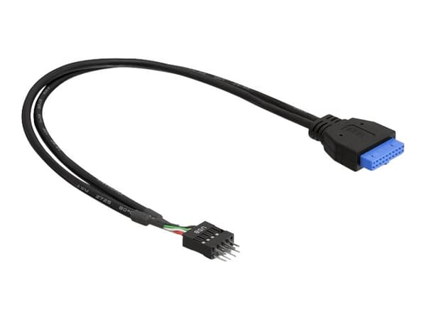 Delock - Intern USB-adapter - 8-stifts USB 2.0-överdel (hane) till 19-stifts USB 3.0-kontakt (hona) - 60 cm - svart