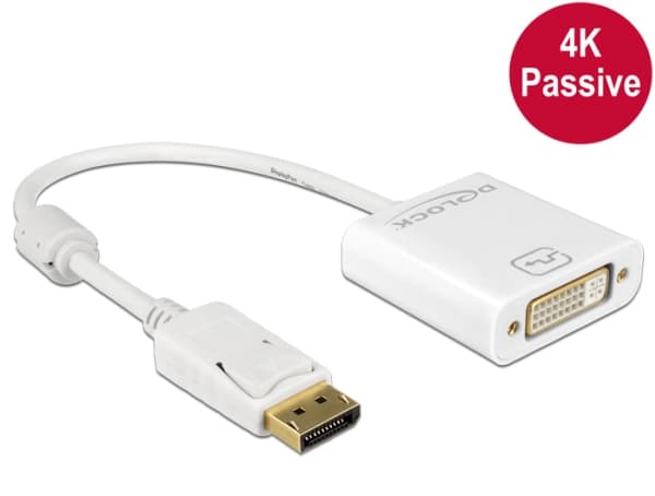 Delock - DisplayPort-adapter - DisplayPort (hann) til DVI-I (hunn) - 20 cm - hvit
