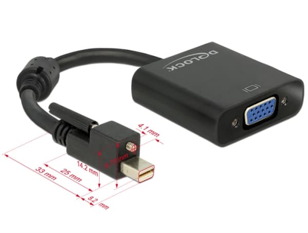 Delock Adapter mini Displayport 1.2 male with screw > VGA female - Videokonverter - DisplayPort - VGA - svart