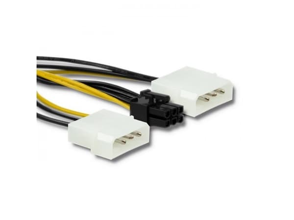 Qoltec - Strømadapter - 6-pins PCIe-strøm (hann) til 4-pin intern strøm (hunn) - 15 cm - svart, gul