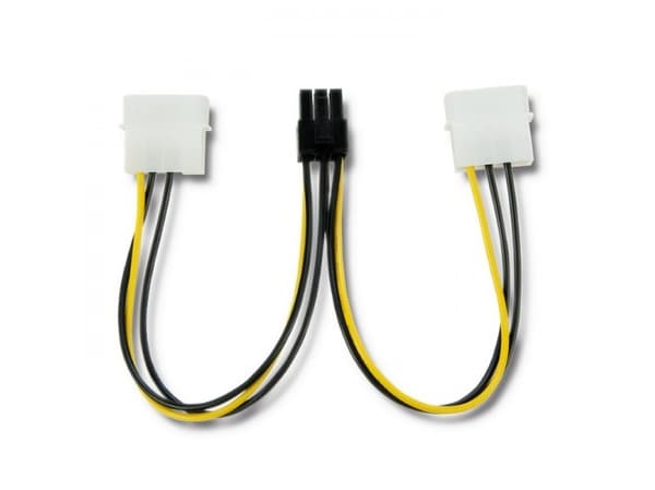 Qoltec - Strømadapter - 6-pins PCIe-strøm (hann) til 4-pin intern strøm (hunn) - 15 cm - svart, gul