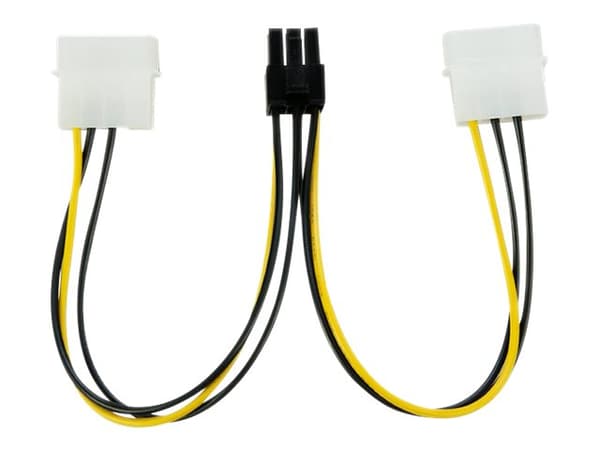 Qoltec - Strømadapter - 6-pins PCIe-strøm (hann) til 4-pin intern strøm (hunn) - 15 cm - svart, gul