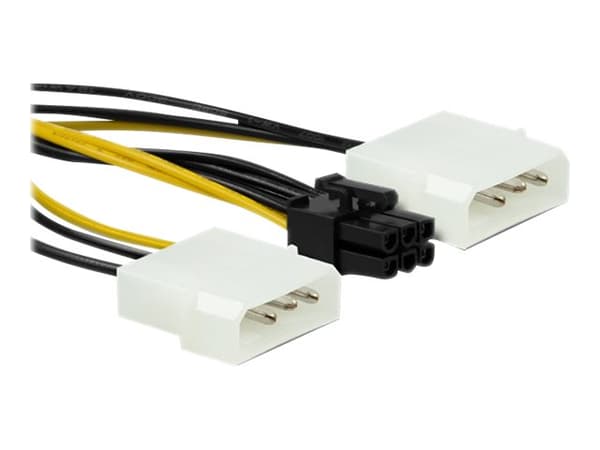 Qoltec - Strømadapter - 6-pins PCIe-strøm (hann) til 4-pin intern strøm (hunn) - 15 cm - svart, gul