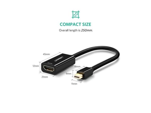 Ugreen 40360, 0,25 m, Mini DisplayPort, HDMI, Hankjønn, Hunkjønn, Rett