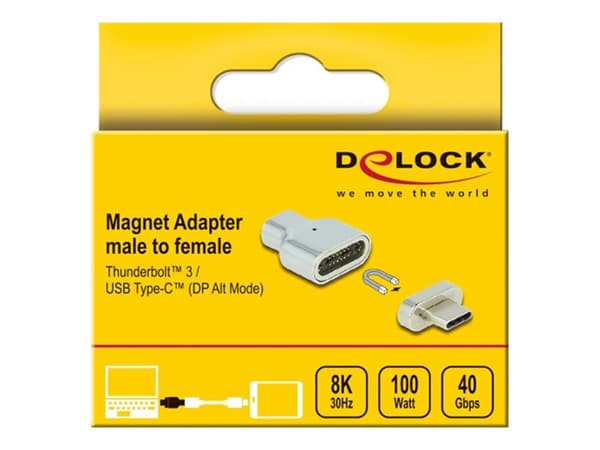 Delock - Thunderbolt/USB-C-adapter - 24 pin USB-C (hane) magnetisk till 24 pin USB-C (hona) - USB 3.2 Gen 2 / Thunderbolt 3 - 20 V - 4.5 A - stöd för
