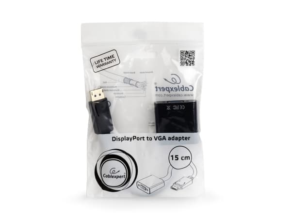 Cablexpert - Video adapter - DisplayPort (hann) til HD-15 (VGA) (hunn) - DisplayPort 1.1a - 15 cm - 1080p-støtte - hvit