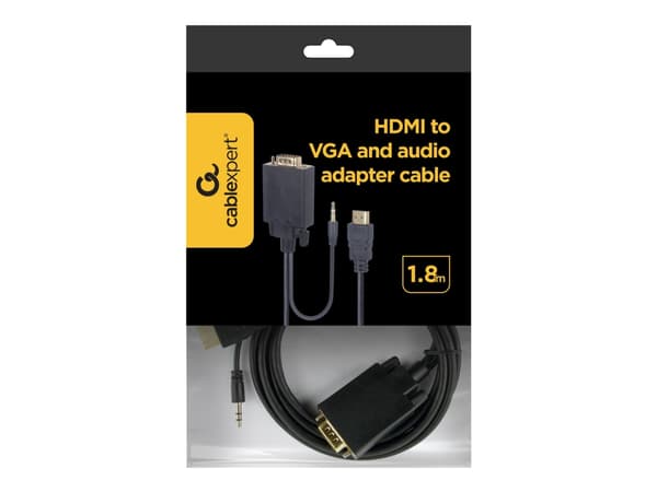 Cablexpert A-HDMI-VGA-03-6 - Adapterkabel - HDMI hann til HD-15 (VGA), mini-phone stereo 3.5 mm hann - 1.8 m - svart - tommelskruer, 1080p-støtte